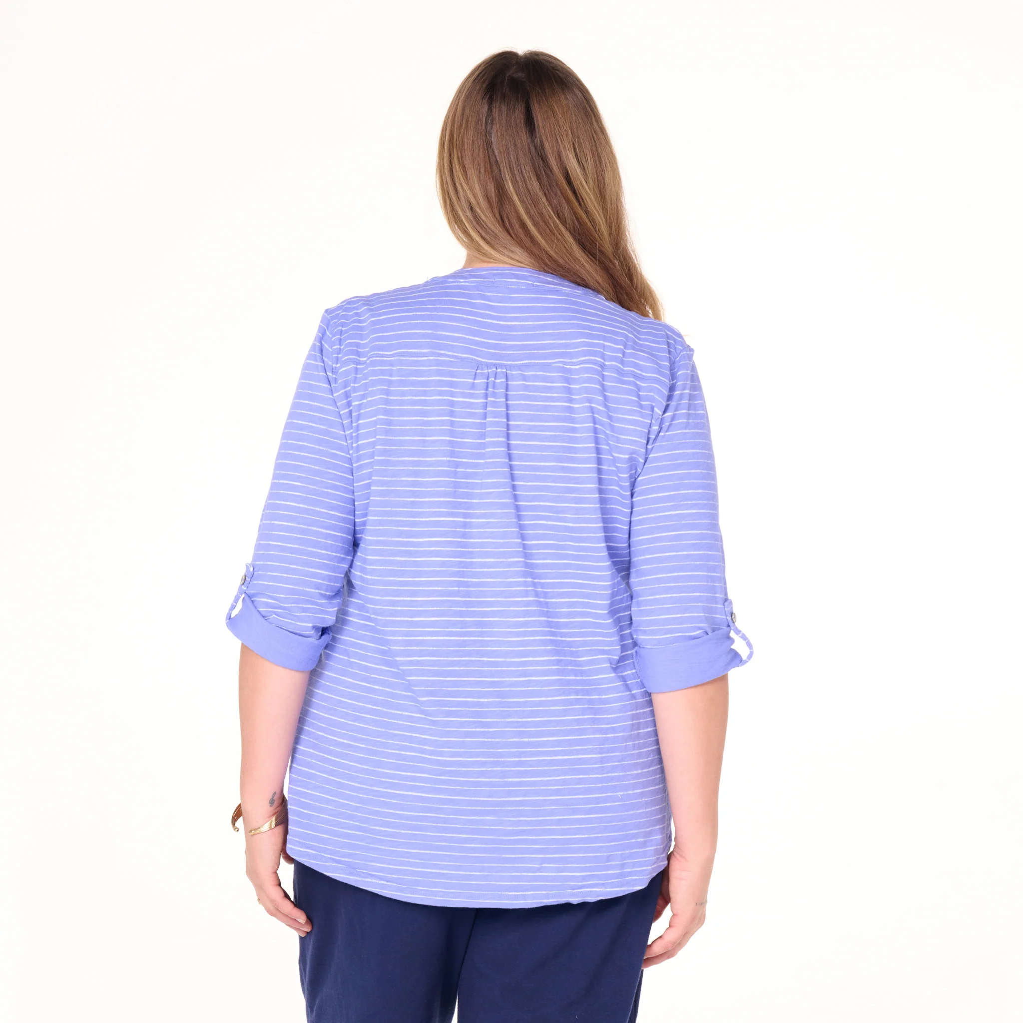 Ocean Stripe Buttonside Henley | Plus Size - Image 3