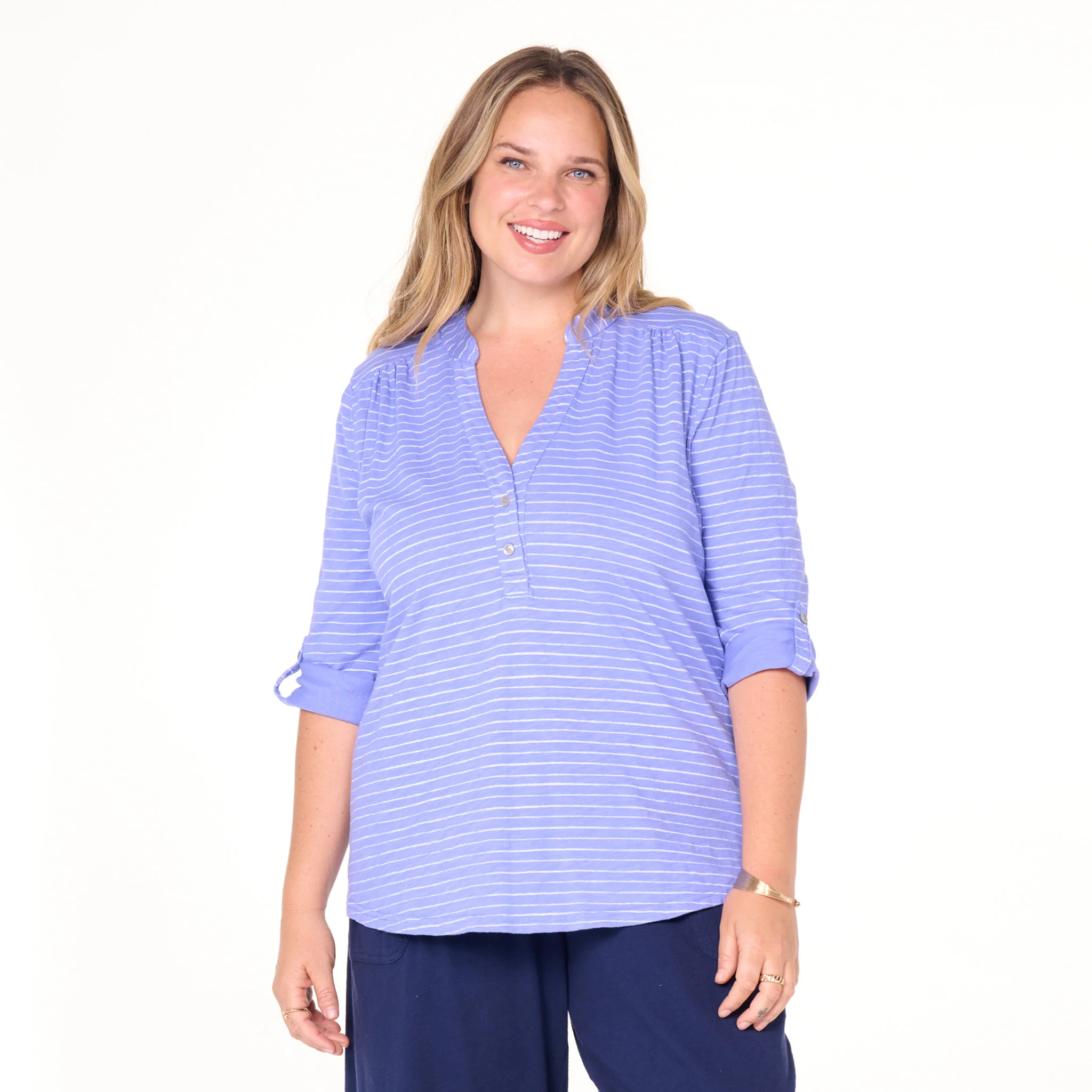 Ocean Stripe Buttonside Henley | Plus Size - Image 4