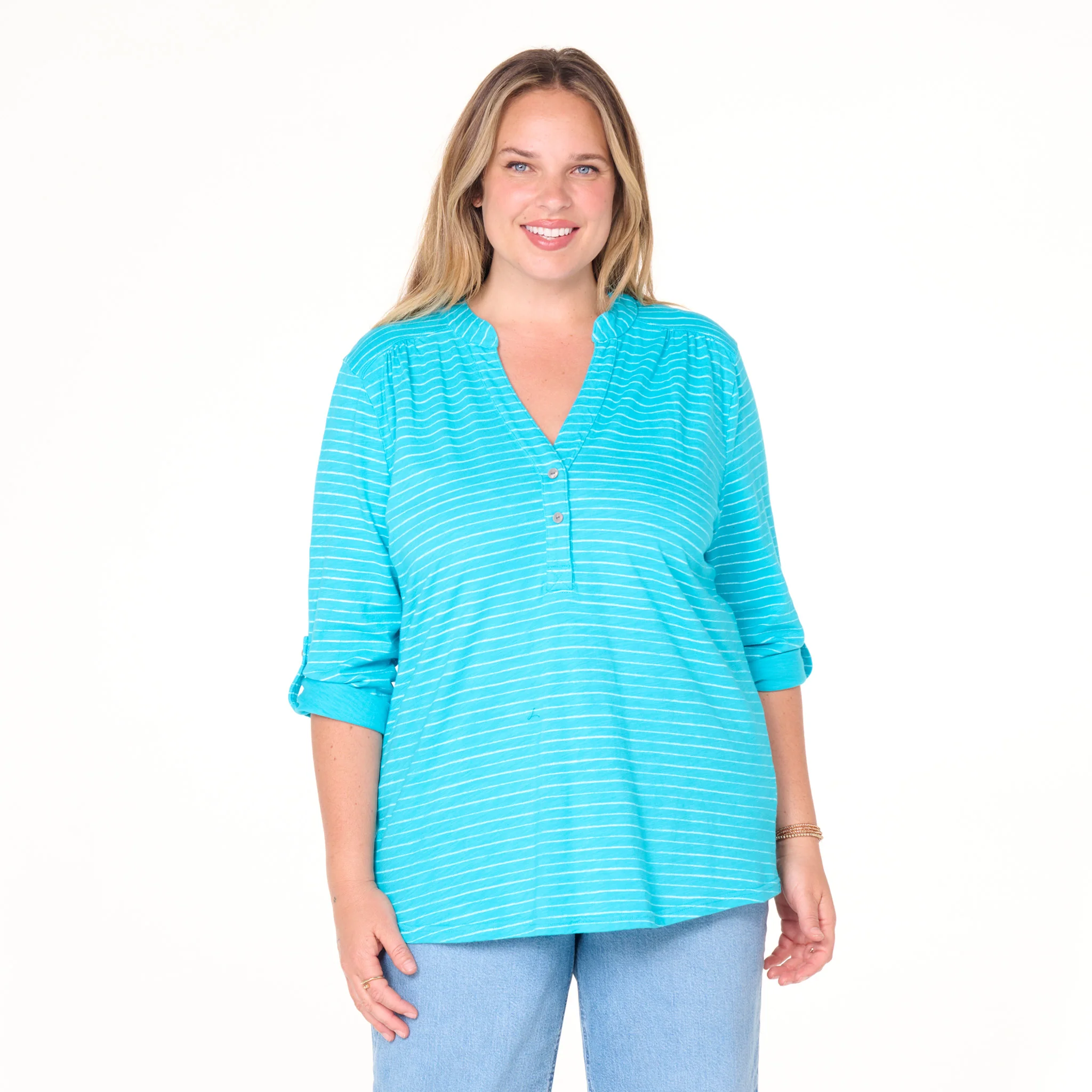 Ocean Stripe Buttonside Henley | Plus Size - Image 6